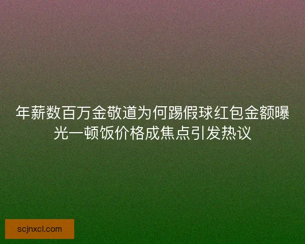 年薪数百万金敬道为何踢假球红包金额曝光一顿饭价格成焦点引发热议